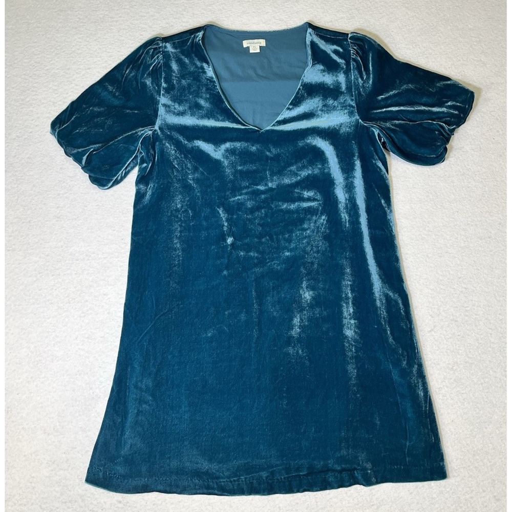 Sundance Velvet Olivia Dress Green V-Neck Stretch Short Sleeve Shift Teal PS